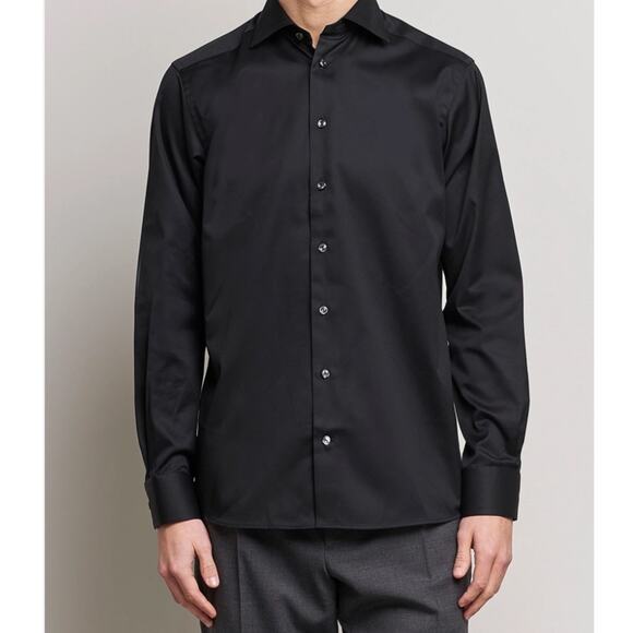 ETON Contemporary Mens All Black Button Down Long Sleeve Dress Shirt Size 16 - Picture 2 of 10